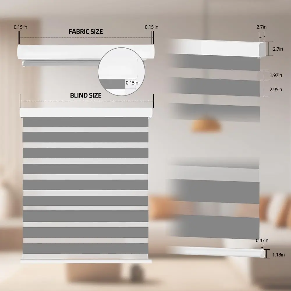 Cordless Zebra Blinds Double Layer Shades for Windows Custom Size Light Filtering Blinds Light Control Privacy Roller Shades - Image 2