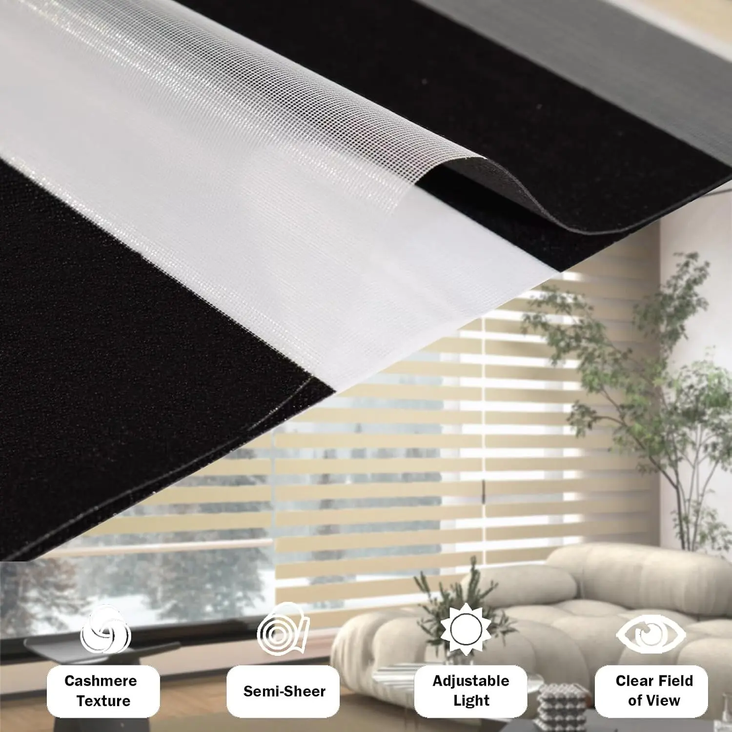Zebra Blinds for Window Light Filtering Dual Layer Roller Shades Light Control and Protecting Privacy for Home and Office - Image 5