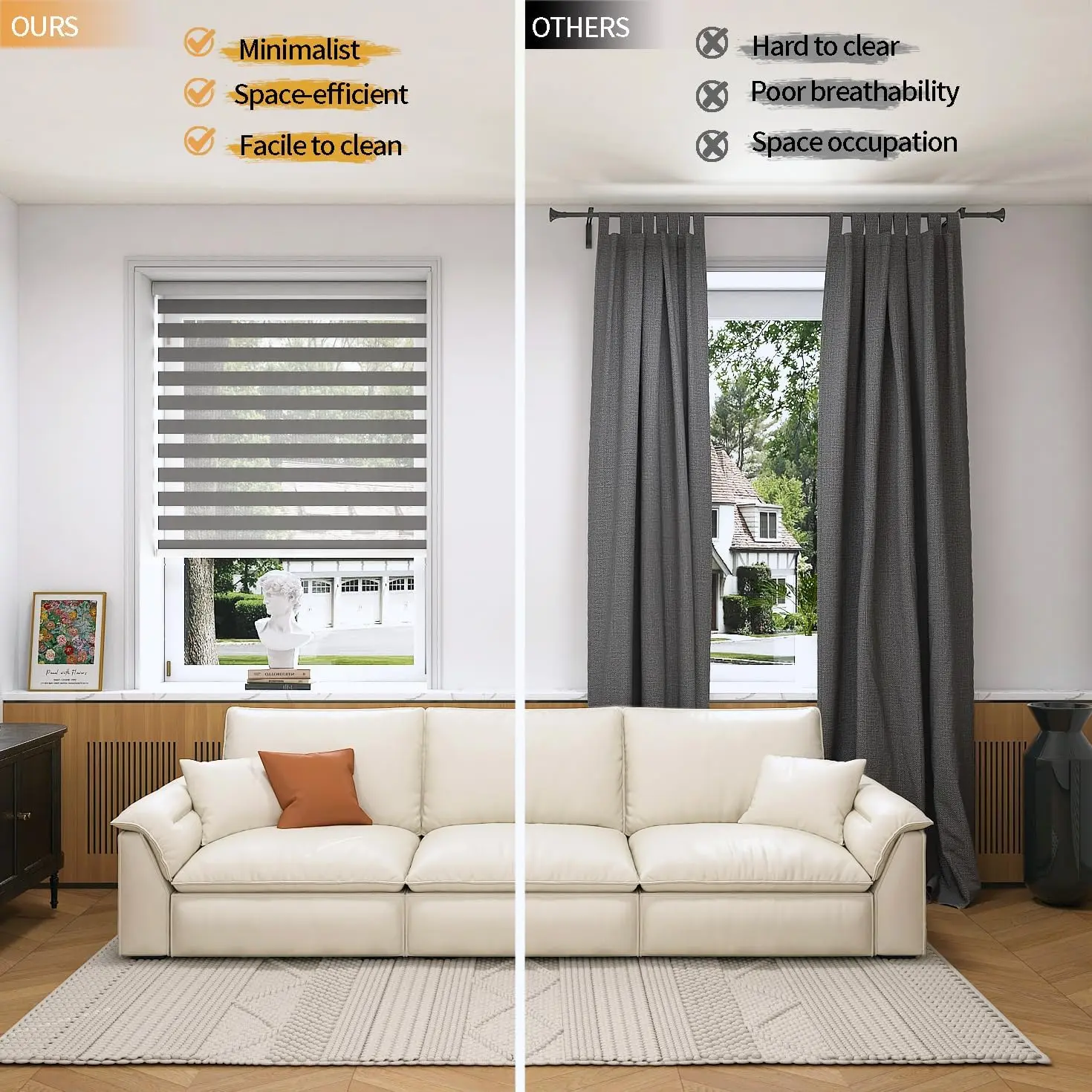 Cordless Zebra Blinds Double Layer Shades for Windows Custom Size Light Filtering Blinds Light Control Privacy Roller Shades - Image 5