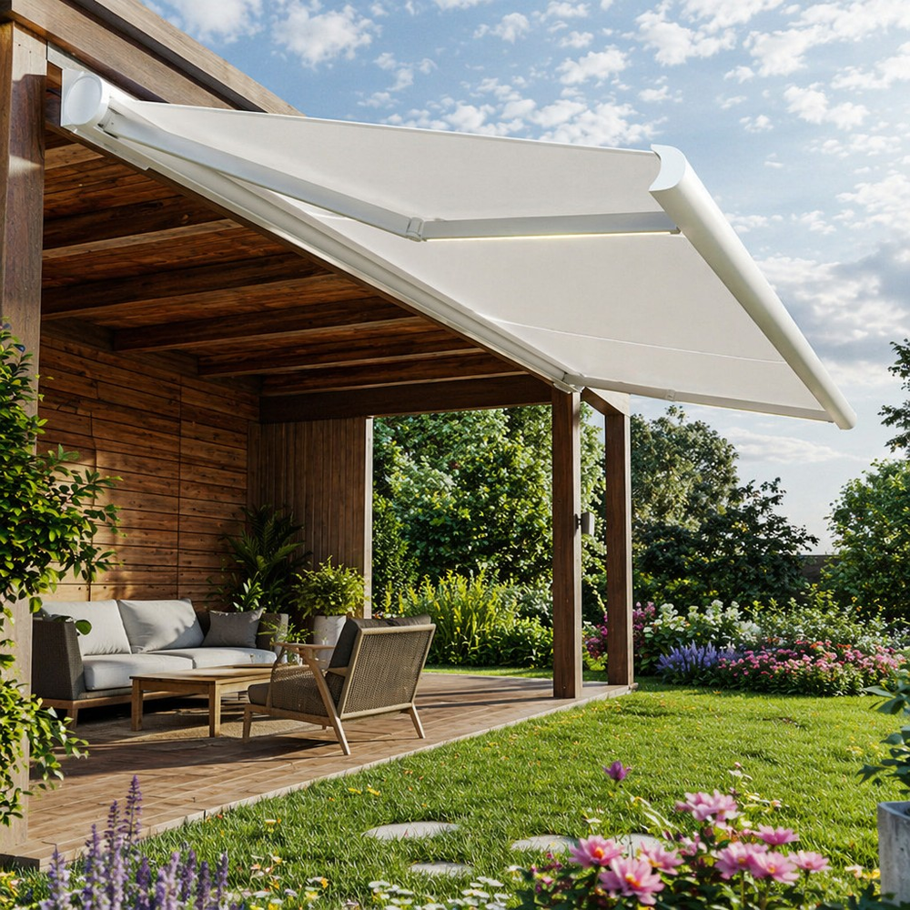 Motorized Sunproof Folding Arm Awning for Restaurant Outdoor Patio Deck