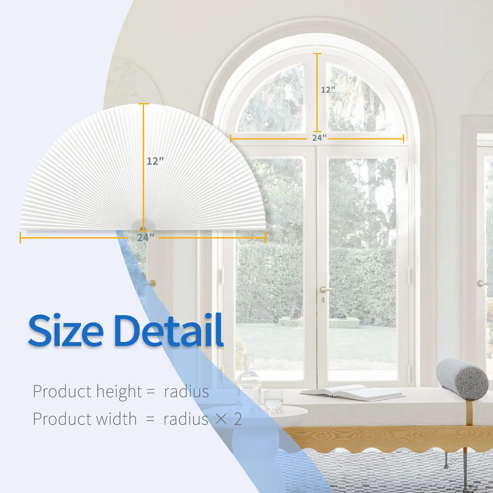 Arch Window Shades Blackout Cellular Shades Cordless No Drill Honeycomb Blinds for Half Circle Windows - Image 3