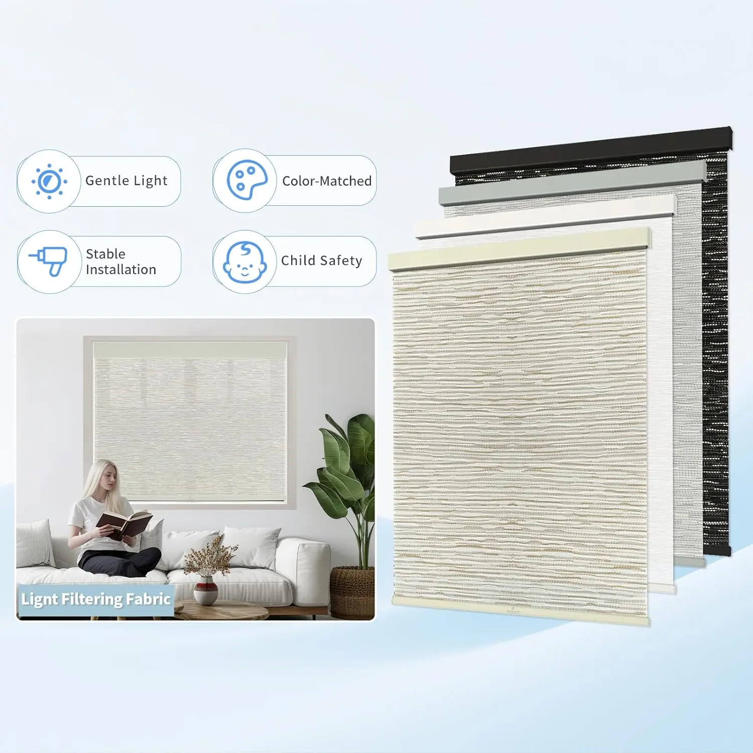 Cordless Light Filtering Roller Shade for Windows - Image 2