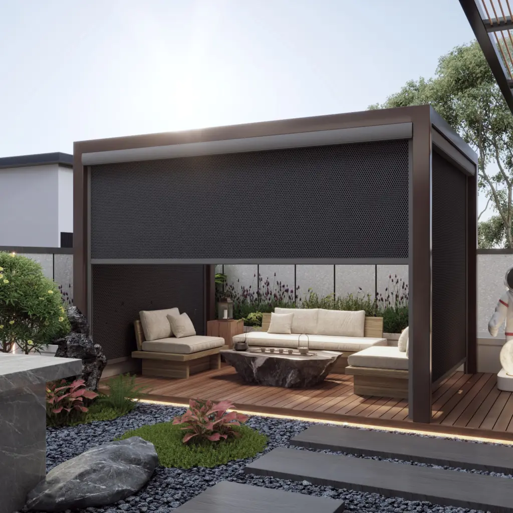 Electric Waterproof Zip Screen Outdoor Blind for Balcony Pergola Deck