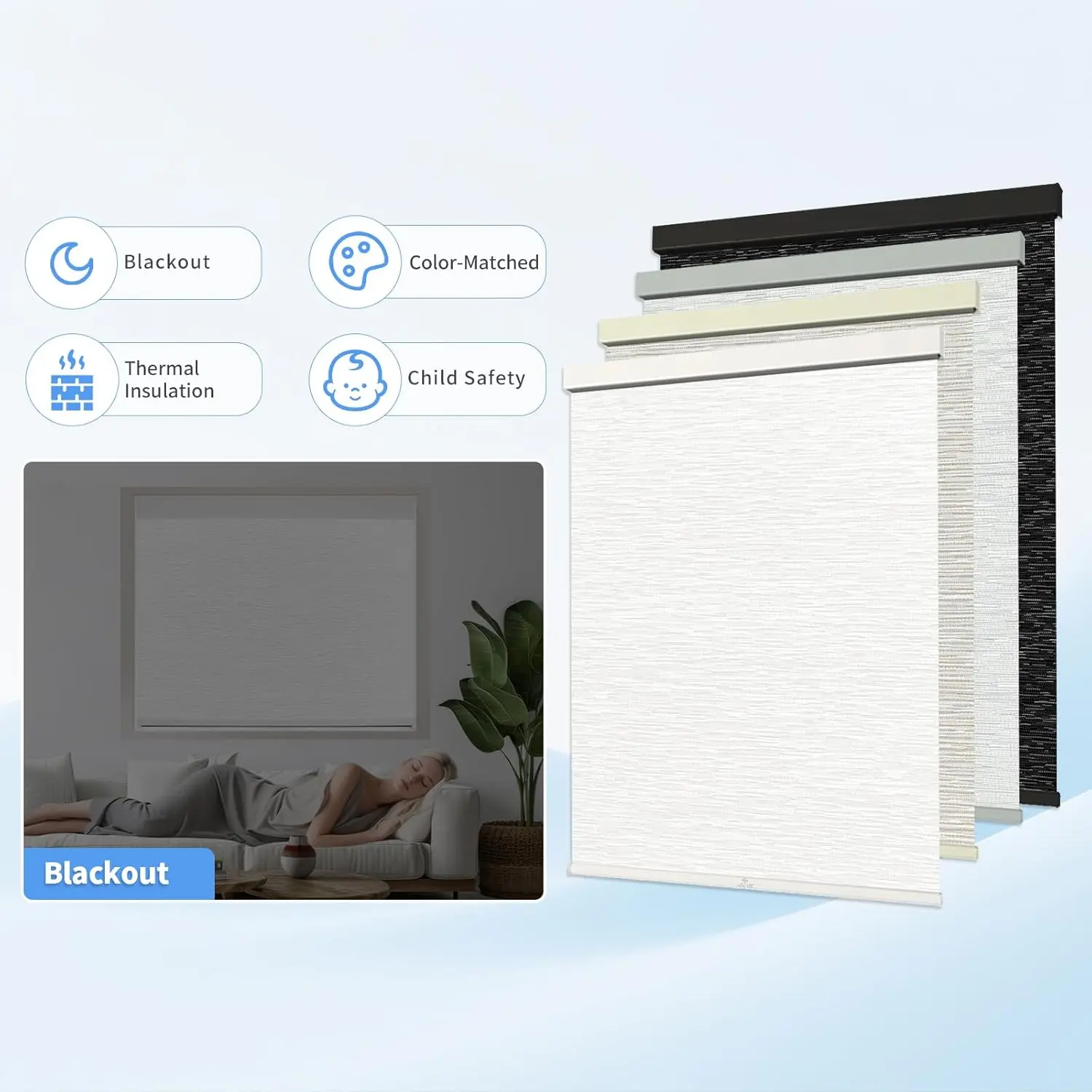 Cordless Blackout Roller Shades Blinds for Indoor Windows Free-Stop Blackout Blinds Window Roller Blinds for Home and Office, Modern Window Blind Color-Matched - Image 2