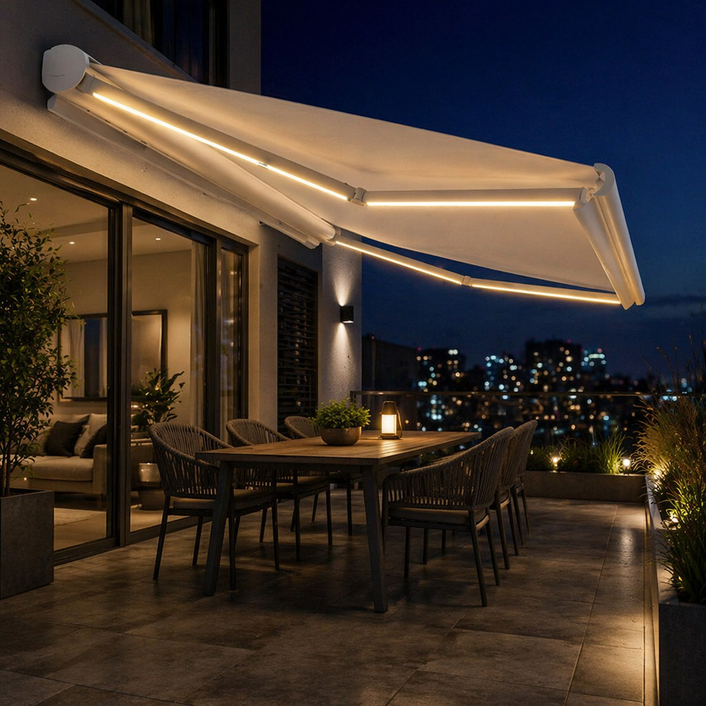 Retractable Waterproof Folding Arm Awning for Modern Balcony Rooftop Garden