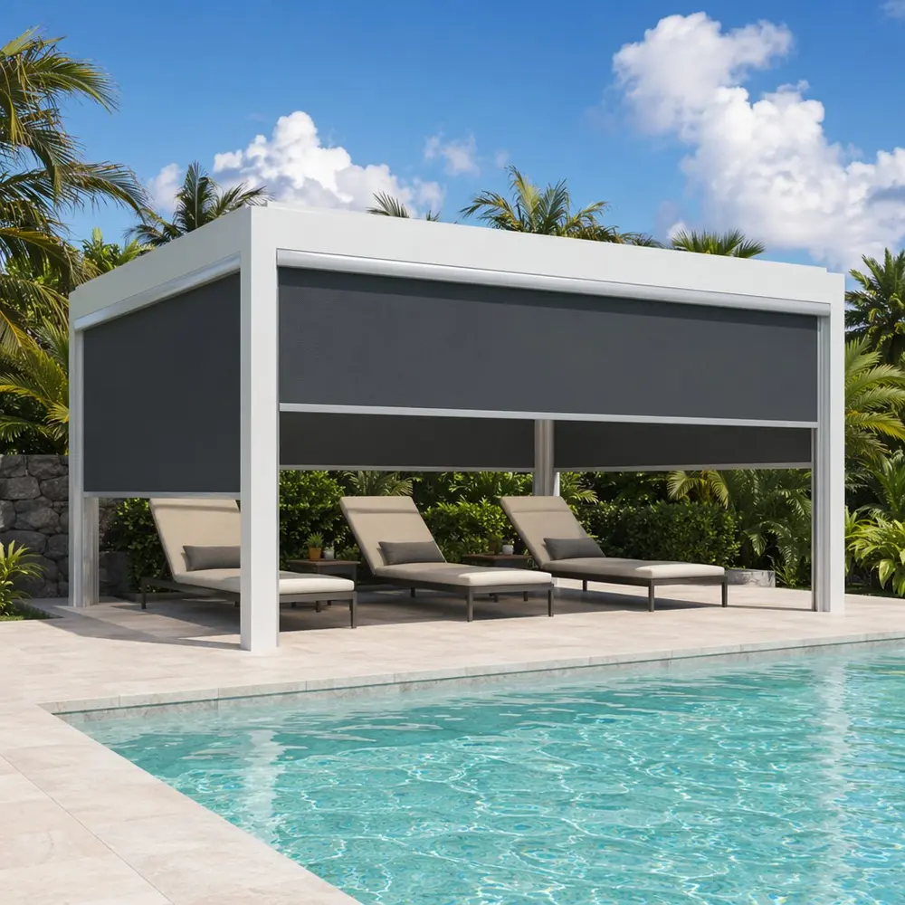 Motorized Waterproof PVC Outdoor Roller Blind for Restaurant Terrace