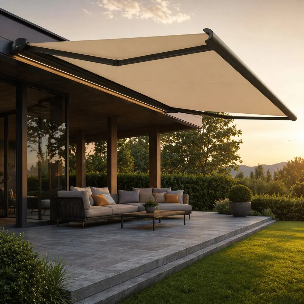 Smart LED Aluminum Retractable Awning for Modern Balcony Garden Villa
