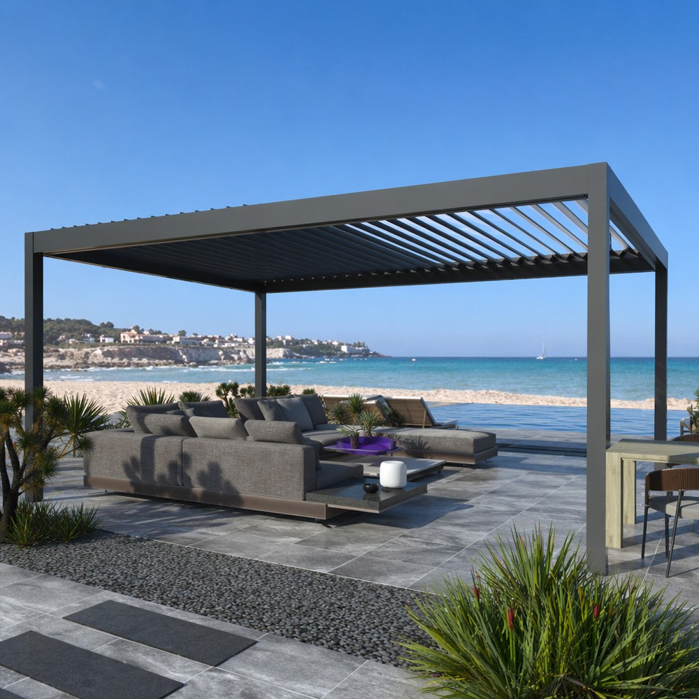 UV-Resistant Adjustable Louvered Roof Pergola for Garden Terrace