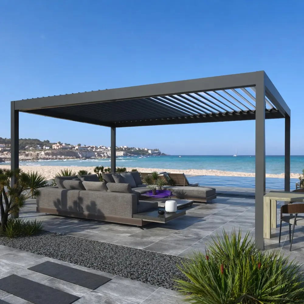 UV-Resistant Adjustable Louvered Roof Pergola for Garden Terrace