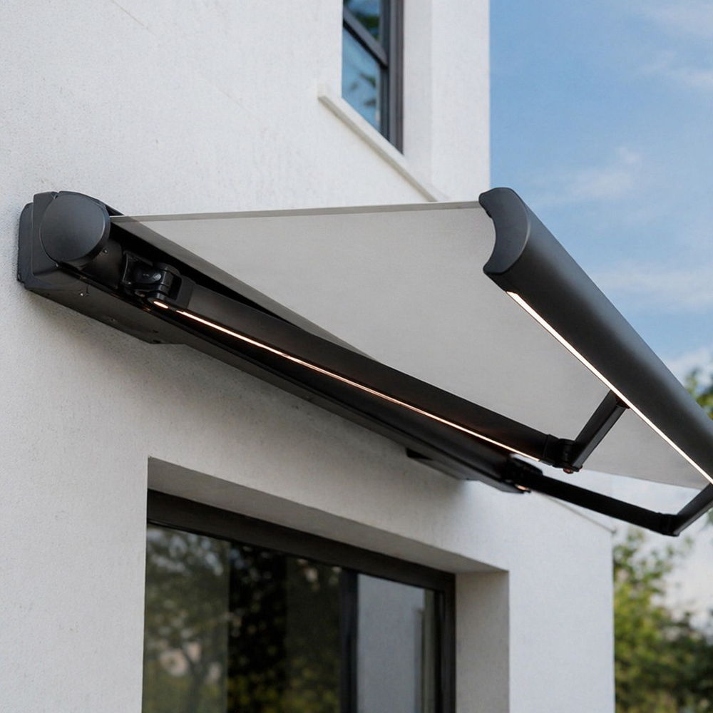 Electric LED Retractable Full Cassette Awning for Restaurant Patio Cafe