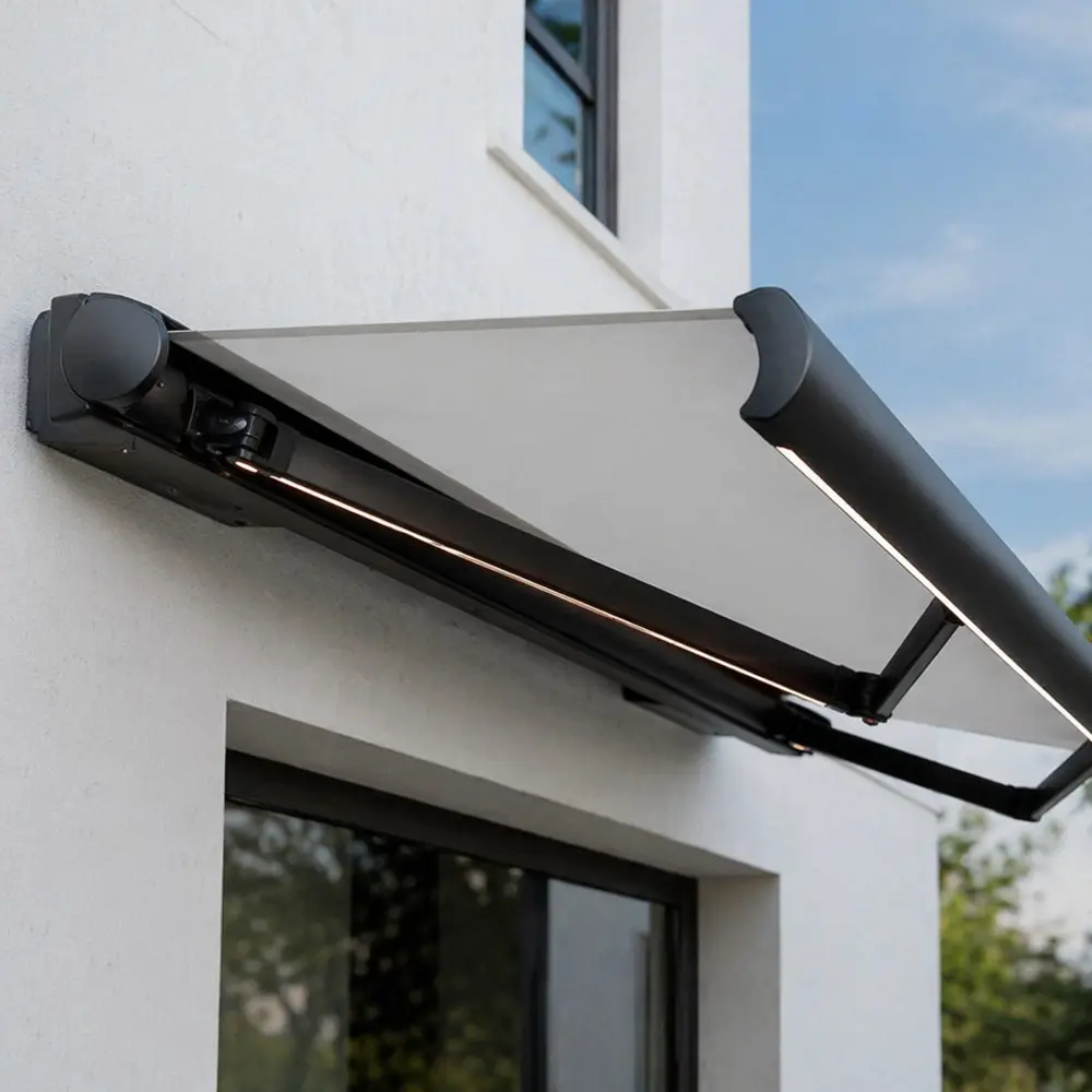 Electric LED Retractable Full Cassette Awning for Restaurant Patio Cafe