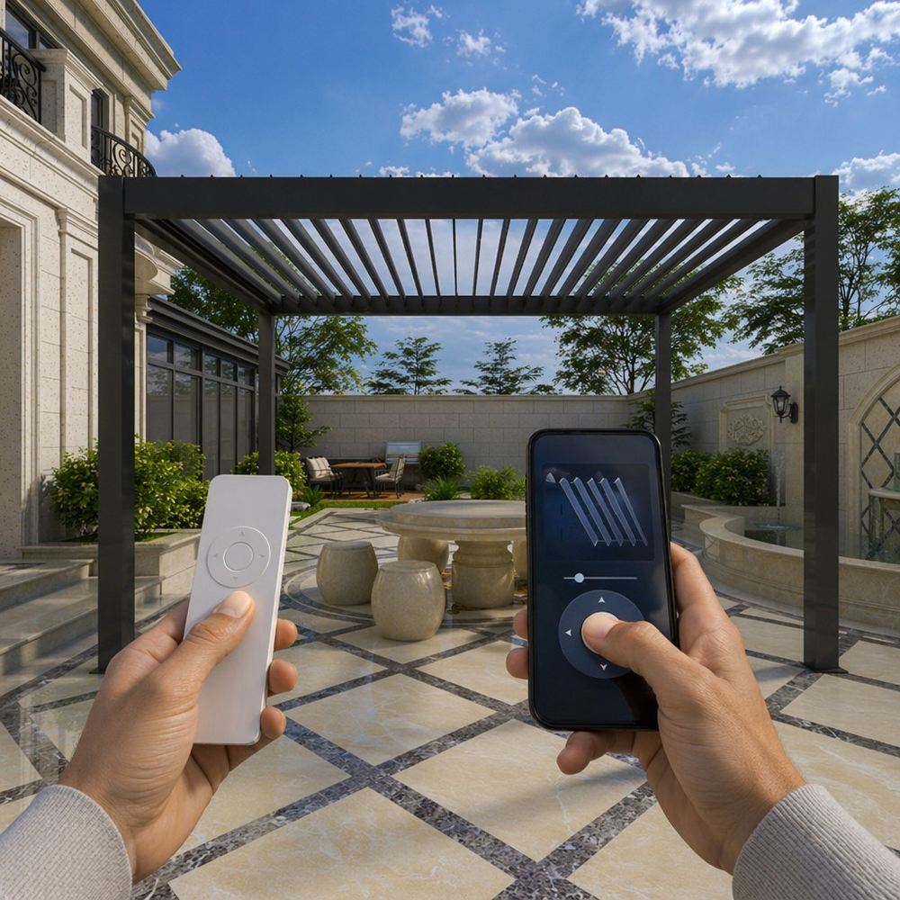 Windproof Heavy-Duty Aluminum Pergola with Retractable Louvered Roof
