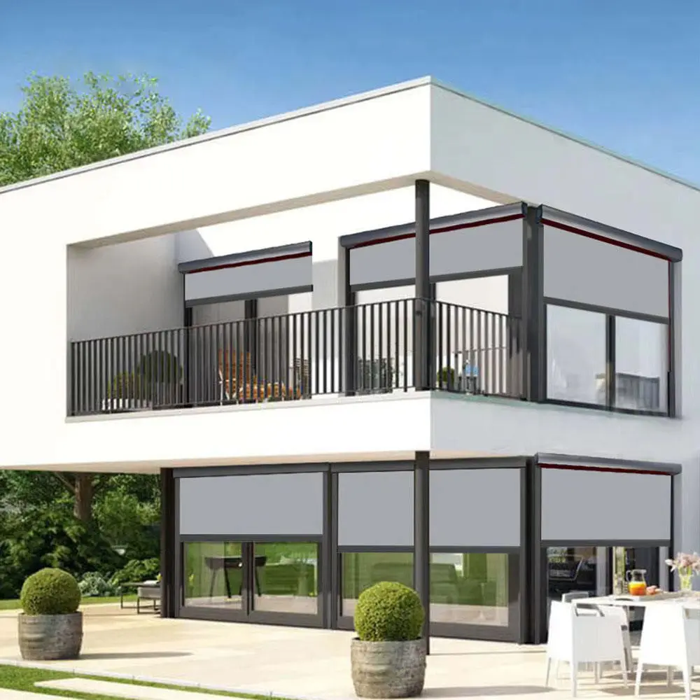 Electric Plain Outdoor Hotel Waterproof Sunshade Ziptrack Shades Restaurant Vertical Window Retractable Rolling Blinds Garage - Image 2